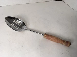 Vintage EKCO Slotted Spoon With Wood Handle 12" - Picture 1 of 7