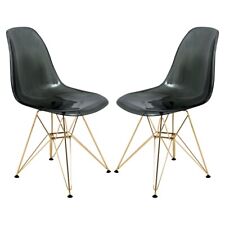 LeisureMod Cresco Molded Eiffel Set of 2 Side Chair With Gold Base CR19TBLG2