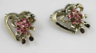 Vintage gold tone 2 piece scatter lingere hearts bows pink rhinestone brooch pin