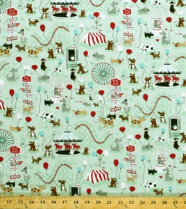Cotton Dogs Pet Carnival Fair Amusement Park Fabric Print by the Yard D778.50 - Picture 1 of 1