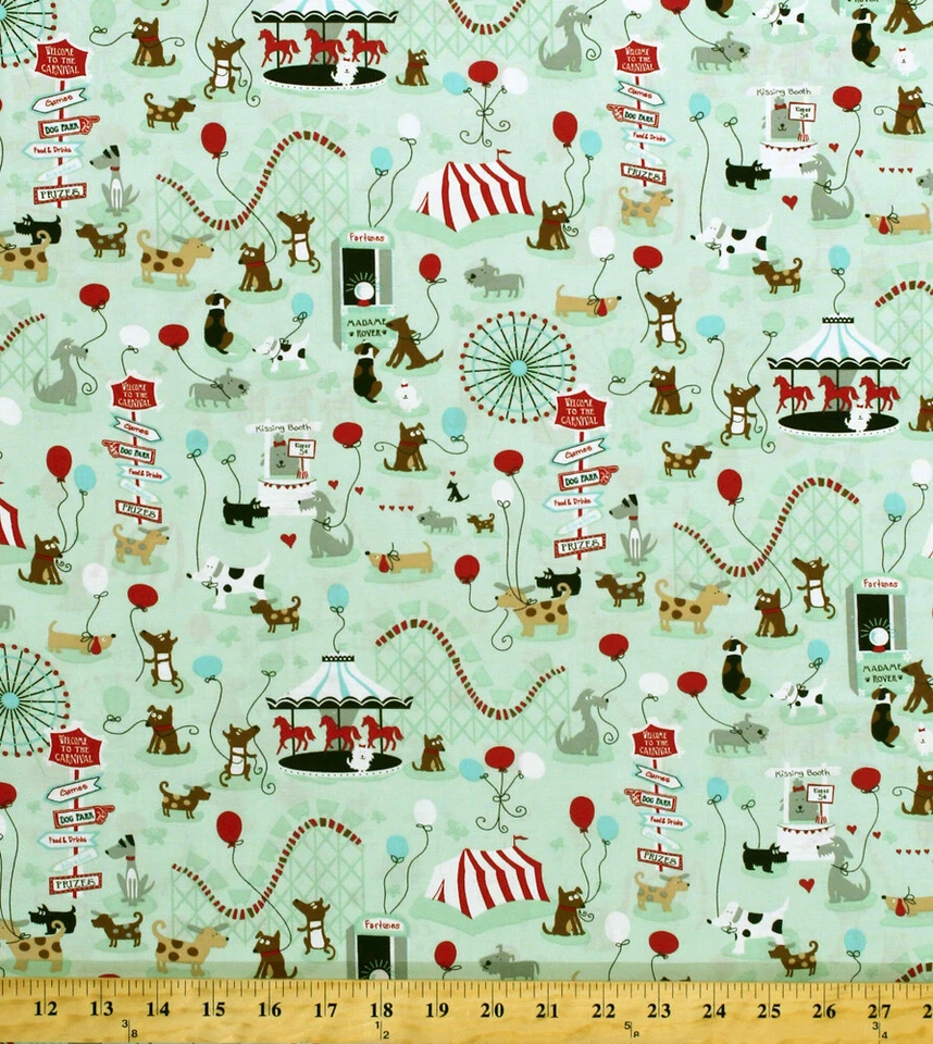 Impresión de tela de parque de atracciones de feria de carnaval de mascotas de algodón para perros por yarda D778,50 Foto 1 de 1