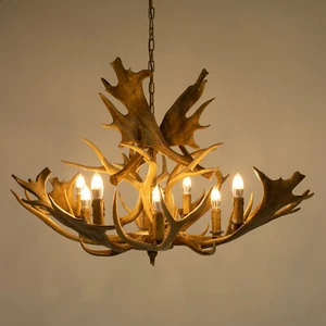 8-Light Antler Chandelier Retro Deer Horn Chandelier Lighting Ceiling Fixture - Picture 1 of 21