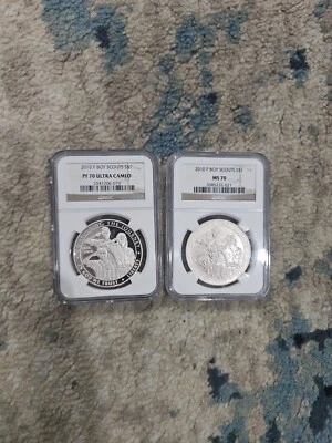 2010 P BOY SCOUTS PF70 And MS70 NGC 90% Silver Commemorative Dollar Set - Image 1 of 4
