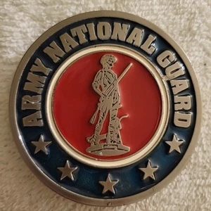 Vintage Army National Guard Belt Buckle Brass Color Red & Blue  - Picture 1 of 2