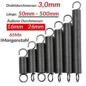 Diameter 3.0mm Tension Spring Wire Extending Spring 65Mn Steel 50mm-500mm Length - Picture 1 of 9