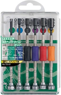 Vessel Precision Micro Nutdriver Set Metric 2.2mm-5.5mm TD-57 Made in JAPAN
