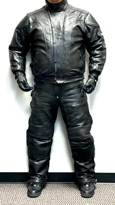 Snow Rider Thick Leather Snow Biker Suit - Leather Jacket (L) Bib Pants (XL) - Picture 1 of 13
