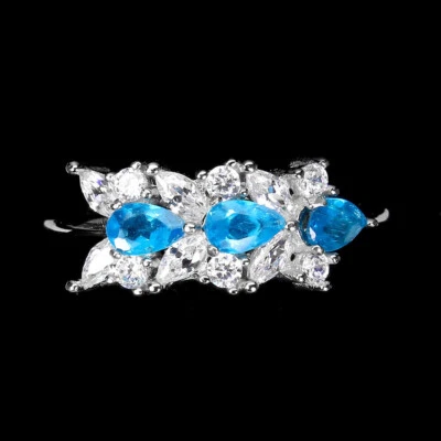 Anello In Argento Sterling 925 Con Pear Paraiba Blu Apatite 5x3mm Simulato Cz - Immagine 1 di 4