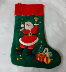 Prima Creations Xmas Holiday Cotton Silk Application Santa Bell Toys Stocking - Picture 1 of 4