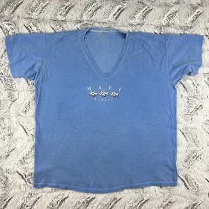 Vintage Maui Hawaii T-Shirt V-Neck Women Size Large Fish Single Stitch Blue - Picture 1 of 7