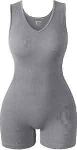 OQQ Damen Strampler gerippt ärmellos Stretch Yoga Strampler Large rauchgrau - Bild 1 von 2