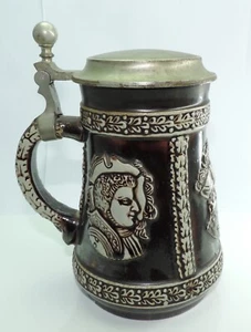 Jarra de cerveza vintage con tapa de estaño / MR Marzi & Remy / cerámica - Imagen 1 de 6
