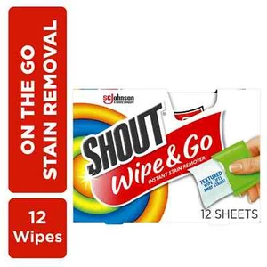 Shout Wipe and Go Instant Stain Remover, for On-the-Go Laundry Stains, 12 Count - Picture 1 of 11