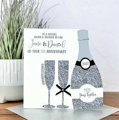 Personalised Handmade Tin/10th Wedding Anniversary Card, Friends, Daughter, Son