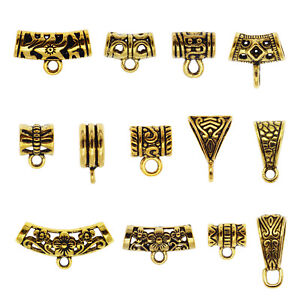 20PCS Assorted Gold Bail Tube Beads Loose Spacer Beads Charms Pendant DIY Crafts