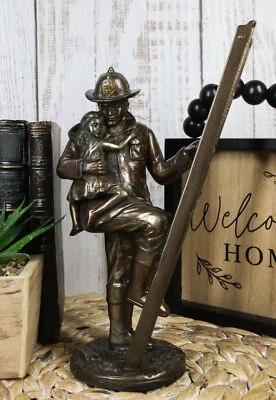 EBROS GIFT Brave Fireman Fire Fighter Hero Saving Child Descending From Ladder Figurine