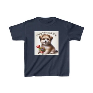 Kids Valentine's Day Dog Tshirt, US Heavy Cotton T-shirt, Tee - Picture 1 of 11
