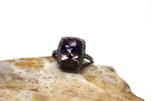 Anahi Ametrine & Natural White Zircon Halo ring Size 9 Plat/925 SS 6.15cts - Picture 1 of 7