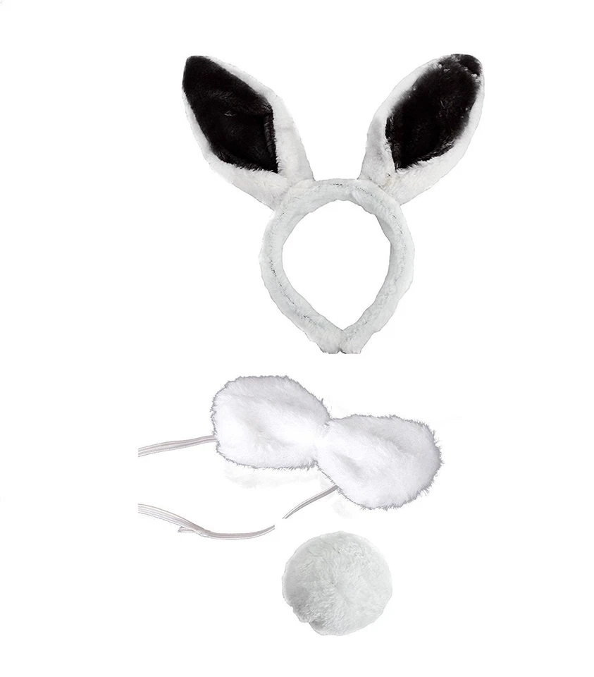Black & White Rabbit Set (Ears Tail & Bowtie) Fancy Dress Easter Bunny Animal - Image 1 of 1