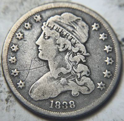1838 25c Capped Bust Quarter. Attractive Circulated Details, Graffiti - Image 1 of 2