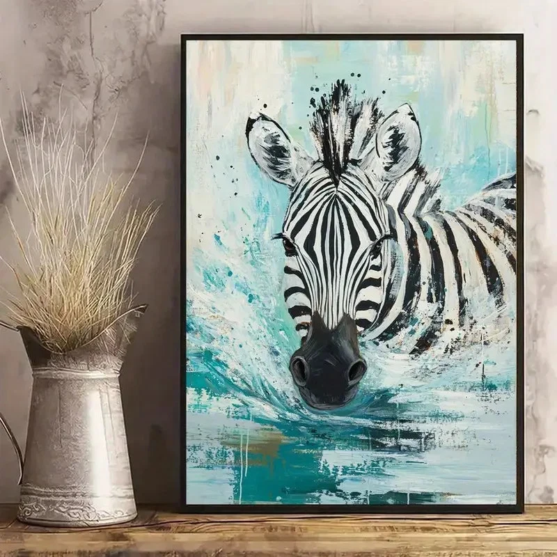 Abstract Zebra In River Decorative Wall Art Poster Choose Your Size - Image 1 of 1