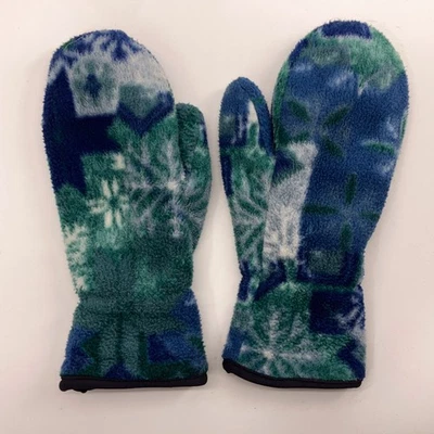 Mitón polar de copo de nieve con patrón azul verde para hombre M invierno Foto 1 de 4