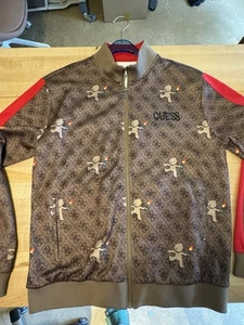 Guess Men’s XL Zipper Jacket, Sweater. Monogram, Rare Bear Pattern. - Picture 1 of 6