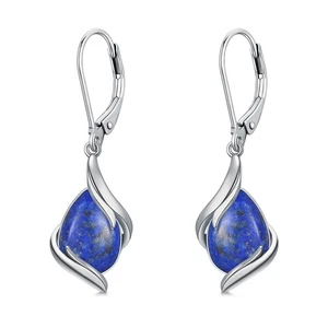 Pendientes de lapislázuli para mujer de plata de ley 925 lágrima lapislázuli dro... - Imagen 1 de 7