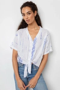 Rails Thea Blouse Cloud Tie Dye White Blue Linen Tied Front Revolve S NWOT $148 - Picture 1 of 10