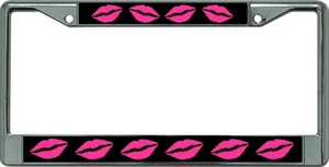 Pink Lips Chrome License Plate Frame - Picture 1 of 1
