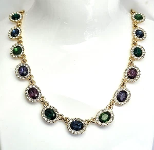 Green Purple Blue Necklace Rhinestone Crystal Charter Club Designer Jewelry - Picture 1 of 6