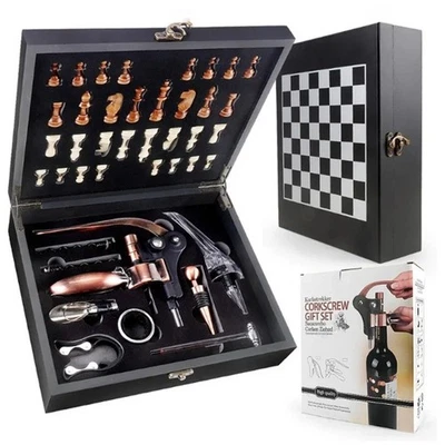 Wine Opener with Rabbit Corkscrew & Chess Board Wooden Box – Christmas Gift Set - Image 1 of 2