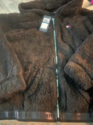 Novo com etiquetas Casaco Tommy Hilfiger Preto Lã com Capuz Zíper Meninas Tamanho 16 XL - Imagem 1 de 4