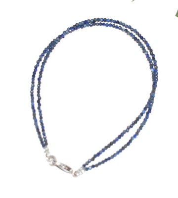 925 Argento Sterling 2-Layer Bracciale 10 " Blu Lapislazzuli Gemma 2mm Perline - Immagine 1 di 4