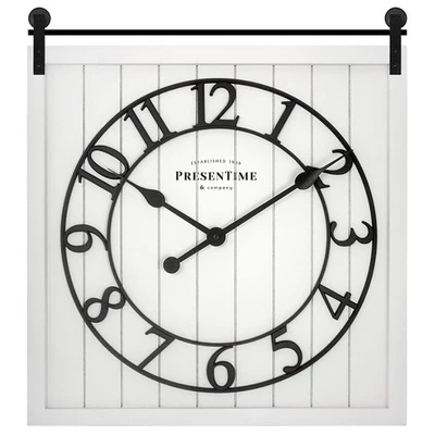 & Co Farmhouse Barn Door Clock, Shiplap Style, Cream White Color, Silent No T... - Image 1 of 4