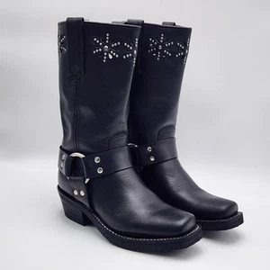 Vtg Frye Harness Flower Moto Boots Womens 5 M Black Biker Floral Square Toe READ - Picture 1 of 11