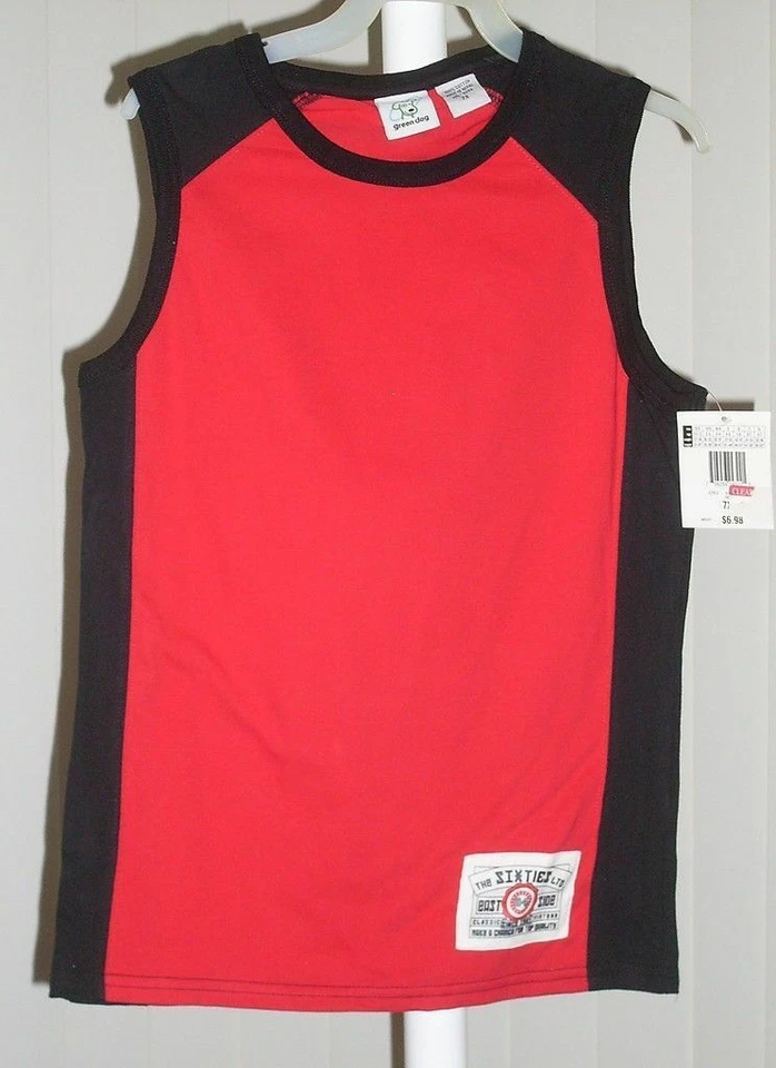 Camisa sin mangas para niños roja y negra verde perro nueva con etiquetas 7X Foto 1 de 1