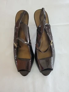 Predictions Patent Leather Slingback Heels Women’s Open Toe Dark Brown Sz 11 - Picture 1 of 10