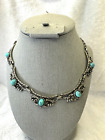 Aged Silver Tone and Faux Turquoise Choker Necklace