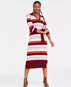 NWT CHARTER CLUB Women's 100% Cashmere Striped Midi Dress Size: Large MRSP: $239 - Picture 1 of 6