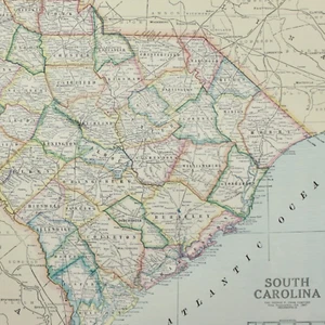 Mapa Estatal de Carolina del Sur 1928 21"x14" Edad del Jazz Años 20 DE COLECCIÓN Grande a Todo Color - Imagen 1 de 2