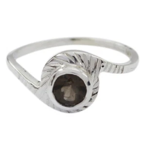 Smoky Quartz Fine Silver Ring Handcrafted Jewelry For Halloween Gift US - Picture 1 of 2