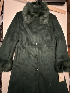 Terry Lewis classic luxuries coat women’s XS faux suede faux fur NWT Green - Picture 1 of 24