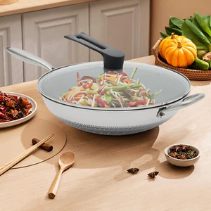 Double Sided Screen Honeycomb Wok Stainless Steel Kitchen Frying Pan Non Stick - Picture 1 of 8