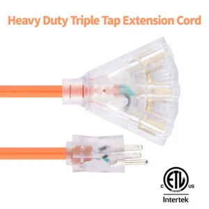 Cable de alimentación naranja de 3 clavijas 12 AWG/3C SJTW interior/exterior 6/10/15/25 pies - Imagen 1 de 9