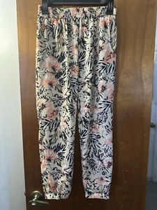 About a girl lightweight floral jogger style elastic waist tan pants size xs - Picture 1 of 6