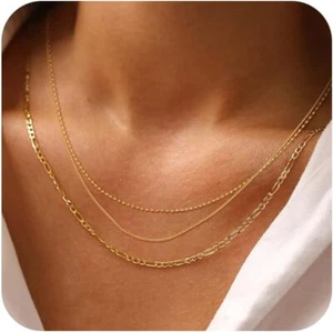 Necklace for Women,Dainty 14k Gold Plated Chain Choker ,Simple Layered Jewelry - Picture 1 of 6