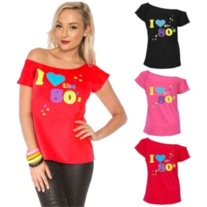 Ladies I Love The 80s T-Shirt Fancy Dress Costume Neon Festival Womens Outfit - Picture 1 of 9