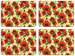 NEW Set of 4 Dining Table Placemats and Coasters Red Poppy - Picture 1 of 3