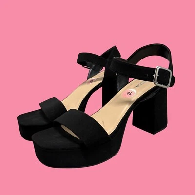 De colección Y2K SODA Deadstock Plataforma Gruesa Mate Negro Hebilla Tacones Altos EE. UU. 10 Foto 1 de 4